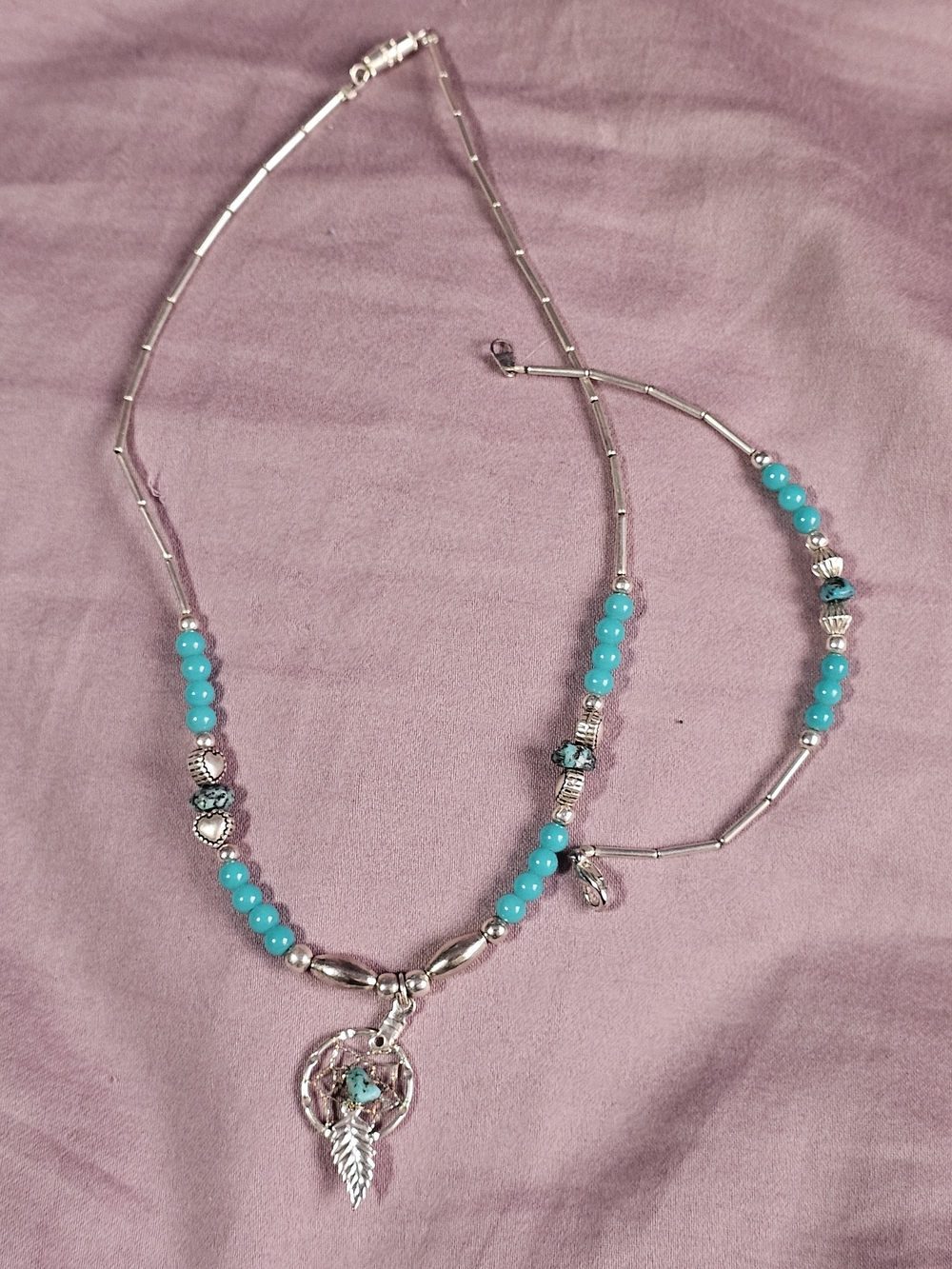 Turquoise Beaded Pendant Necklace and Bracelet Set - Women Jewelry